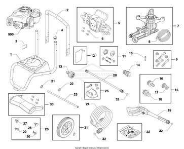 Main Unit Diagram and Parts List for 020739-00  Briggs and Stratton Pressure Washer